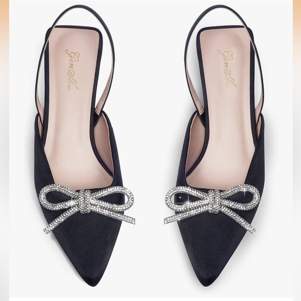 Brand New * Slingback rhinestone Bow- 2 inch heels